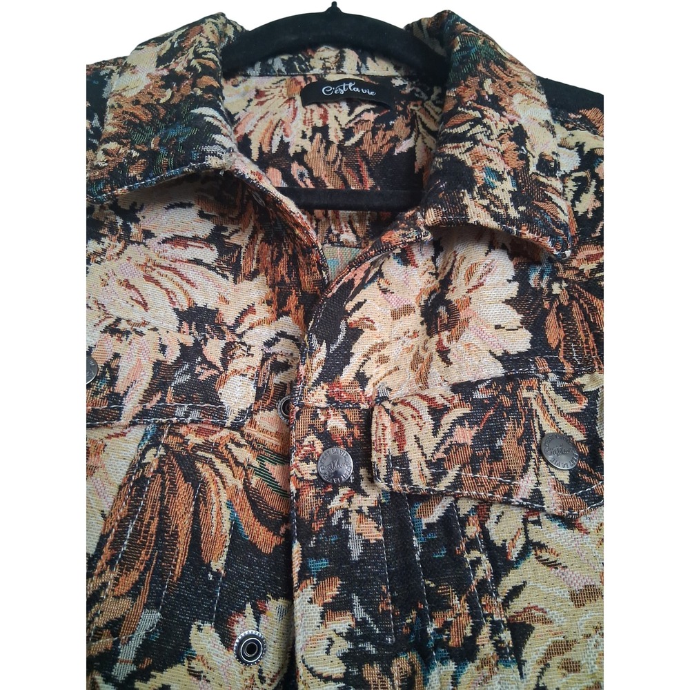 C'estlavie Men Floral Tapestry 2 Piece Set Trucker Jacket and Matching Pants L - Picture 6 of 12